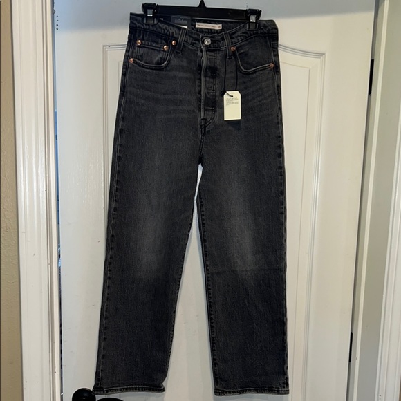 NWT Women’s Faded Black Button-fly No Rips LEVI’S Ribcage Straight Ankle Pants - Picture 5 of 11